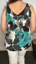 Ballon top met V-hals Gebloemd mint