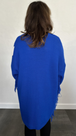 Gebreide oversized trui met franjes kobalt