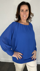 Blouse met boord lange mouw cobalt +size
