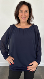 Blouse met boord lange mouw +Size Extra donker blauw