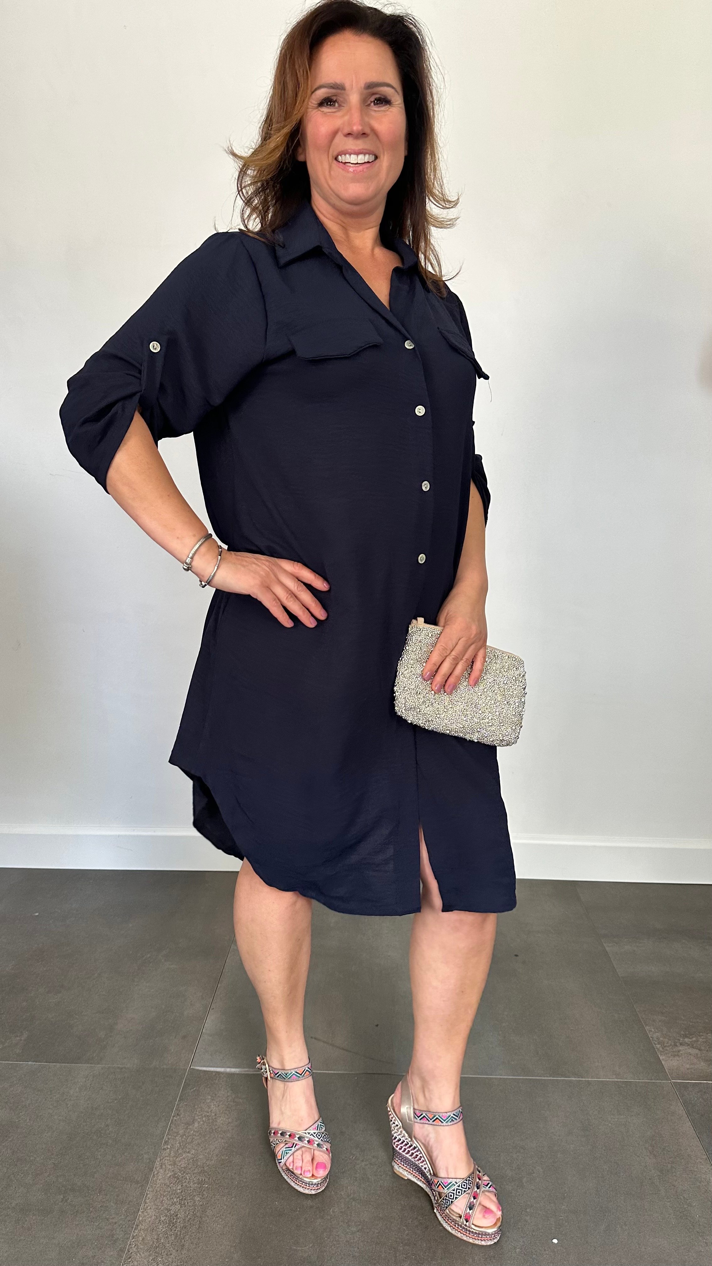 Blouse/ jurk crepe marine