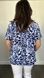 Ballon shirt met elastiek flowers blauw(+size)