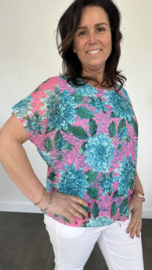 Kanten ballon blouse Roos turquoise/pink