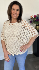 Gehaakte top Ibiza elips ecru/ beige