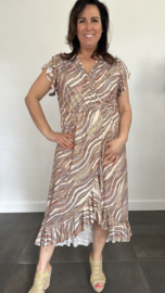 Stretch overslag jurk golden wave bruin