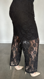 Kanten broek lacey met wijde pijp zwart