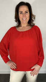 Blouse met boord lange mouw rood +size