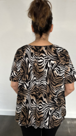 Ballon shirt met elastiek zebra zwart taupe