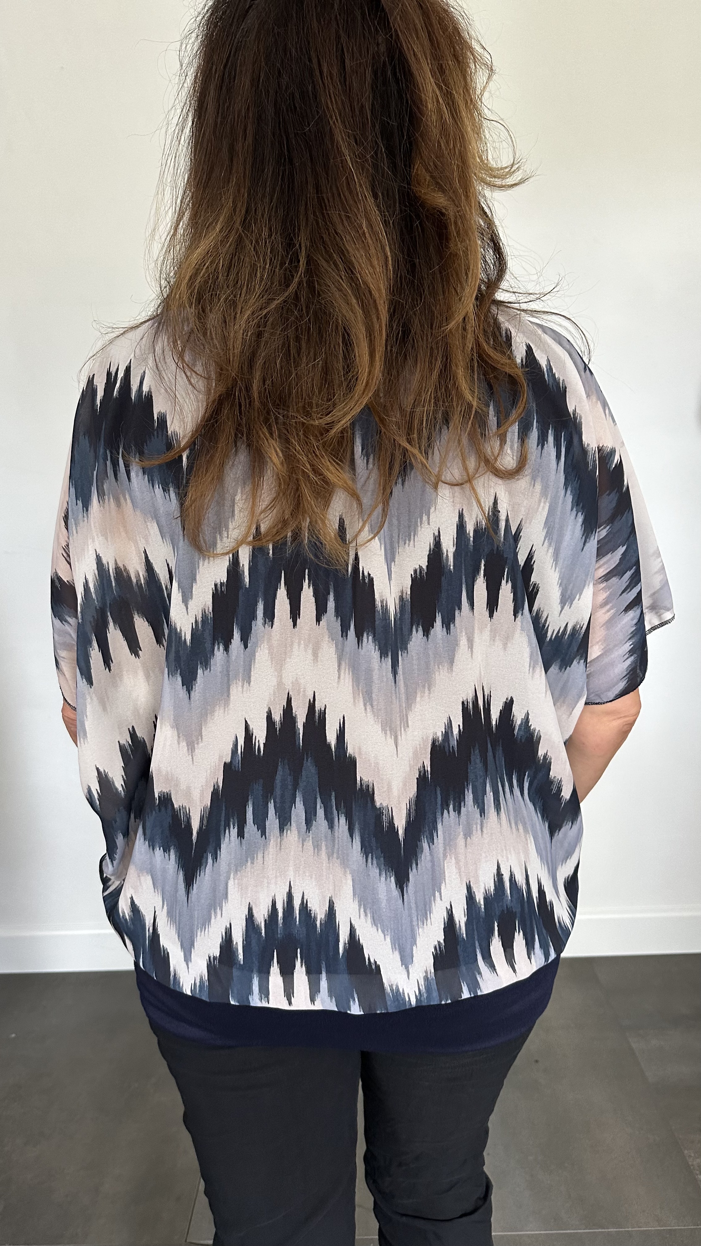 Blouse met boord zigzag marine