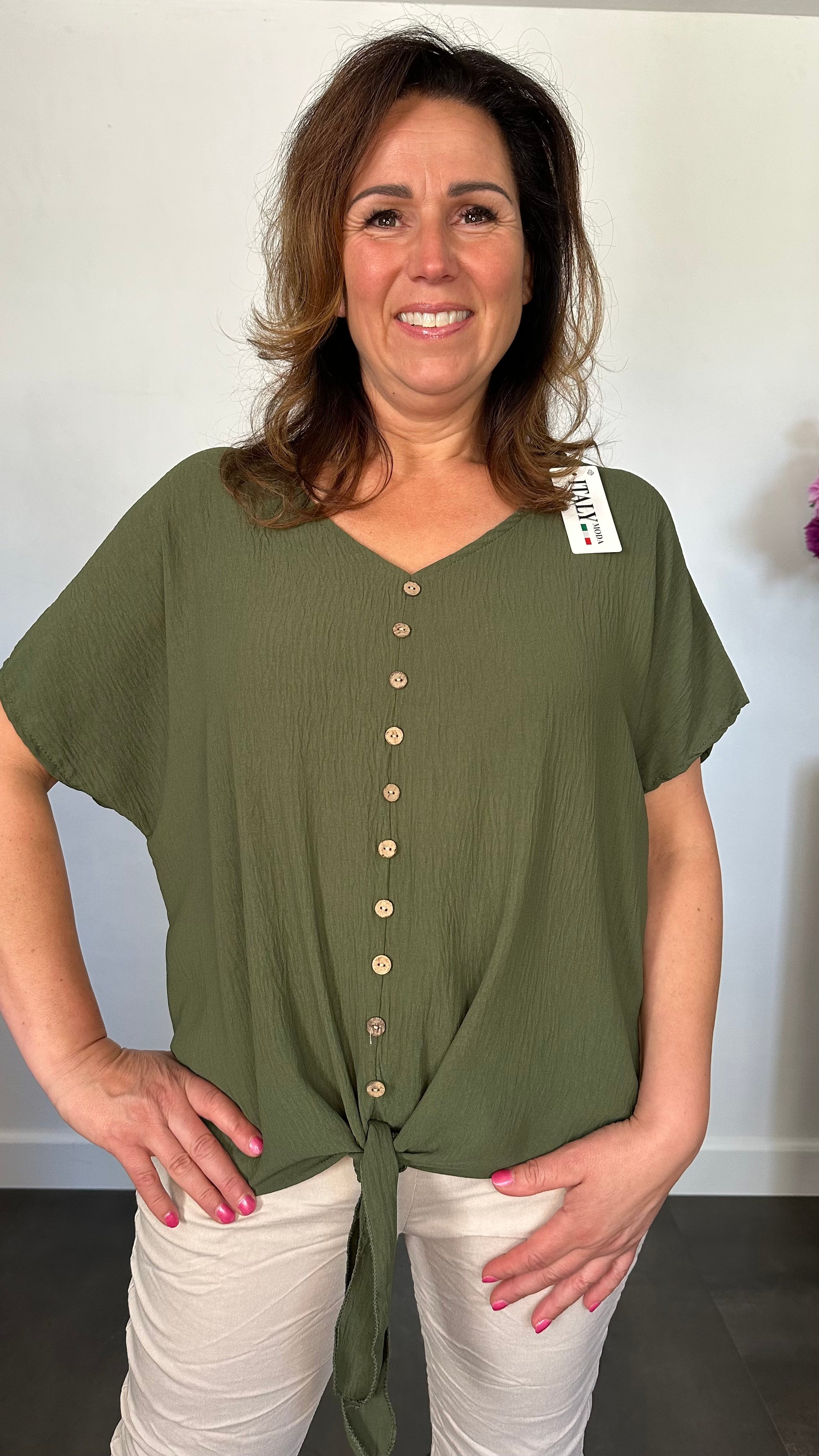 Crepe shirt met knoop army