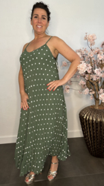 Plisse jurk Polka Dot met spaghettibandjes Army