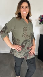 Blouse paisley met knoopjes army/wijnrood