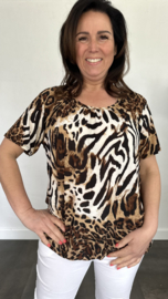 Ballon shirt met elastiek panter/tijger bruin (+size)