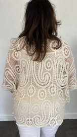 Gehaakte kanten top Valerie 2-delig beige
