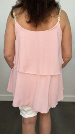 2-Laags top gevlochten schouderbandjes Roze