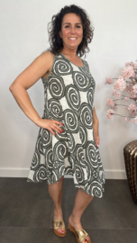 Linnenlook jurk Lenny-Cirkels army