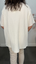 Crinkle shirt met sjaaltje Ecru