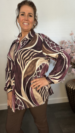 Stretch blouse soft Animal mix Aubergine