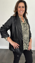 Blazer lederlook met gesmokte mouw zwart SALE