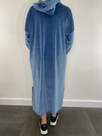 Velvet jurk met capuchon jeans blauw