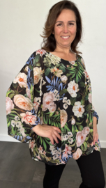 Ballon blouse roos kobalt / zwart/groen +SIZE extra