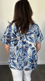 Ballon shirt met elastiek leaves blauw (+size)