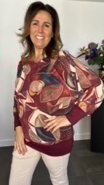 Blouse met boord leaves bordeaux