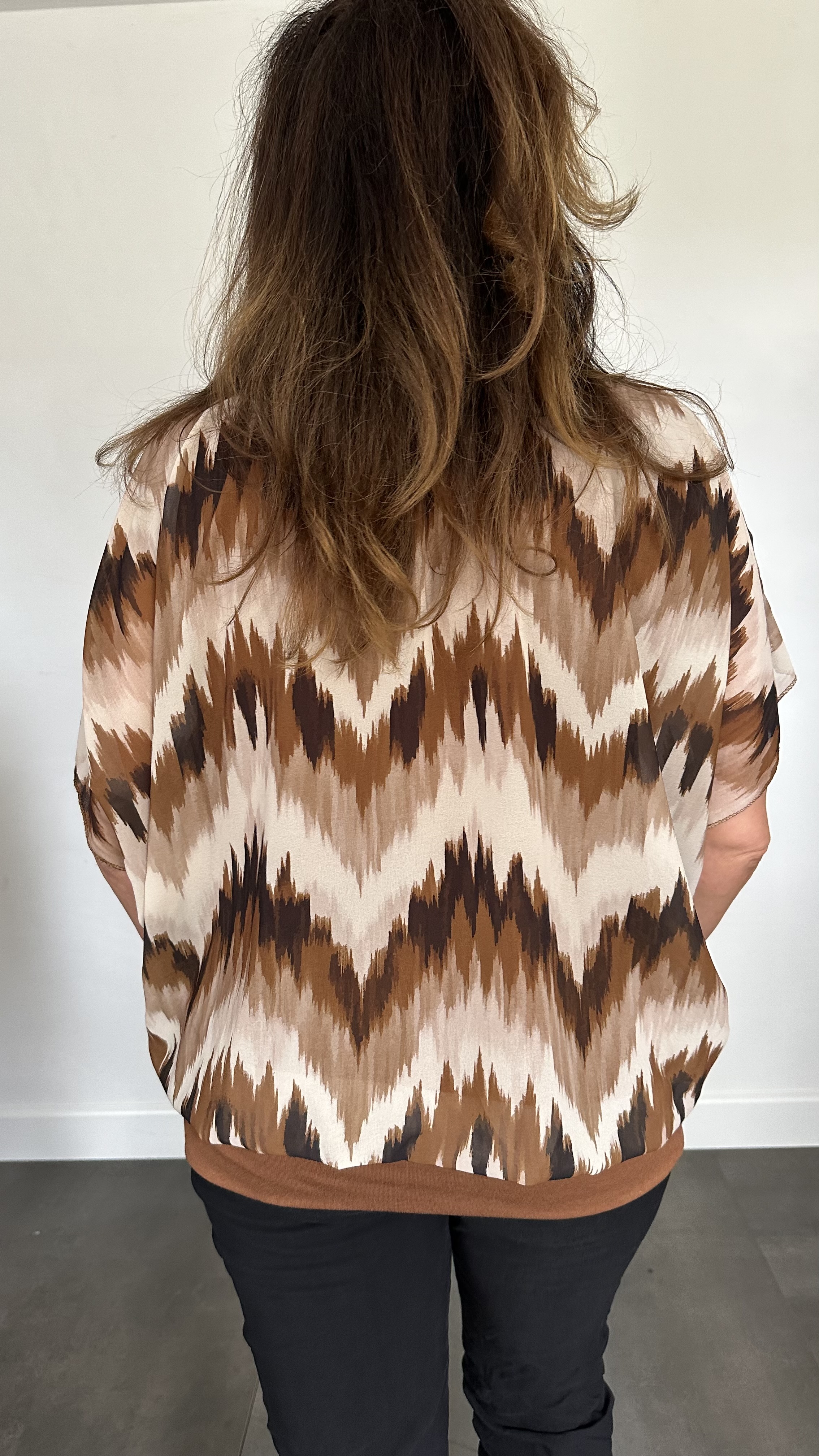 Blouse met boord zigzag cognac