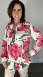 Stretch blouse travel gebloemd fuchsia