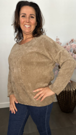 Baby rib sweater 2D reliëf print Taupe