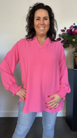Crepe blouse Leonie met ruche Fuchsia