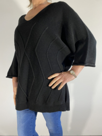Lange gebreide oversized trui ruit zwart