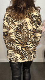 Ballon shirt met elastiek panter/tijger camel