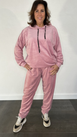 2-Delig velvet comfy pak met capuchon oud roze +SIZE SALE