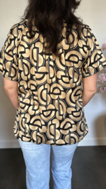 Ballon shirt met elastiek graphic zwart/taupe