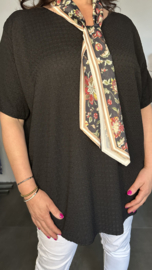 Crinkle shirt met sjaaltje Zwart