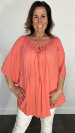 Tuniek /blouse chantal met kant koraal +SIZE