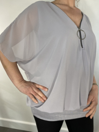 Blouse met boord new zipp korte mouw licht grijs