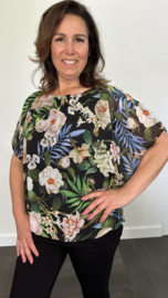 Blouse met boord palm roos zwart