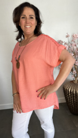 Shirt Nora kant +ketting Koraal