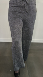 Broek met strik en wijde pijpen sparkle lines zilvergrijs