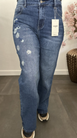 Red Berry Wide leg stretch jeans Glitter bloemen