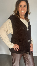Mouwloos vest met knopen donker bruin