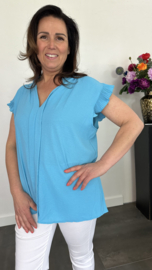 Top Elena met plisse ruche turquoise