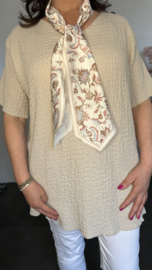 Crinkle shirt met sjaaltje Zand