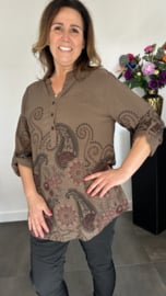 Blouse paisley met knoopjes bruin/wijnrood