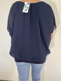 Blouse met boord korte mouw +SIZE marine