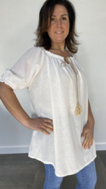 Lange blouse/ tuniek met pofmouw romy ecru