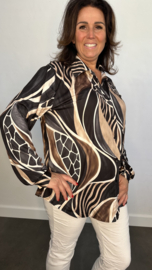 Stretch blouse soft Animal mix Zwart