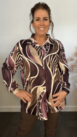 Stretch blouse soft Animal mix Aubergine